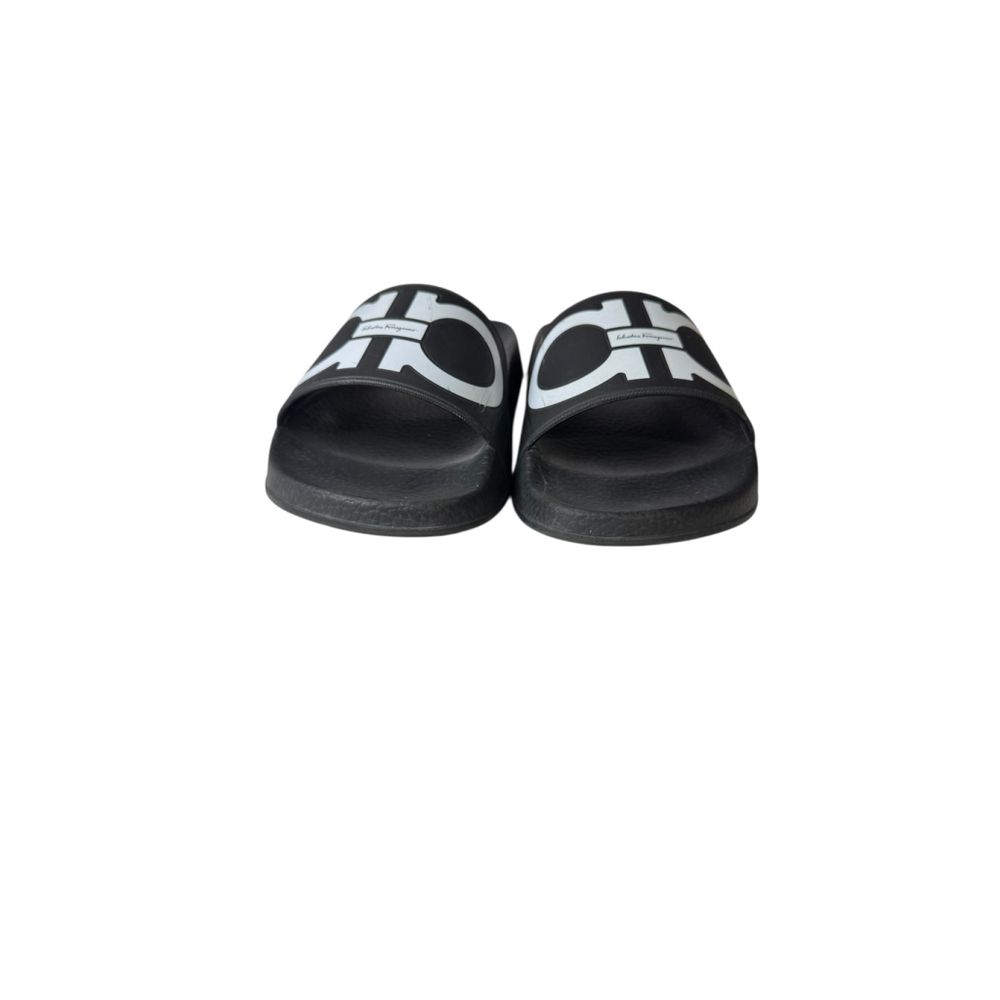 Salvatore Ferragamo Black & White Gancini Slide Sandals Size 7 - Picture 3 of 10